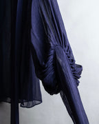"HERMES" Bowtie detail balloon sleeve sheer pullover
