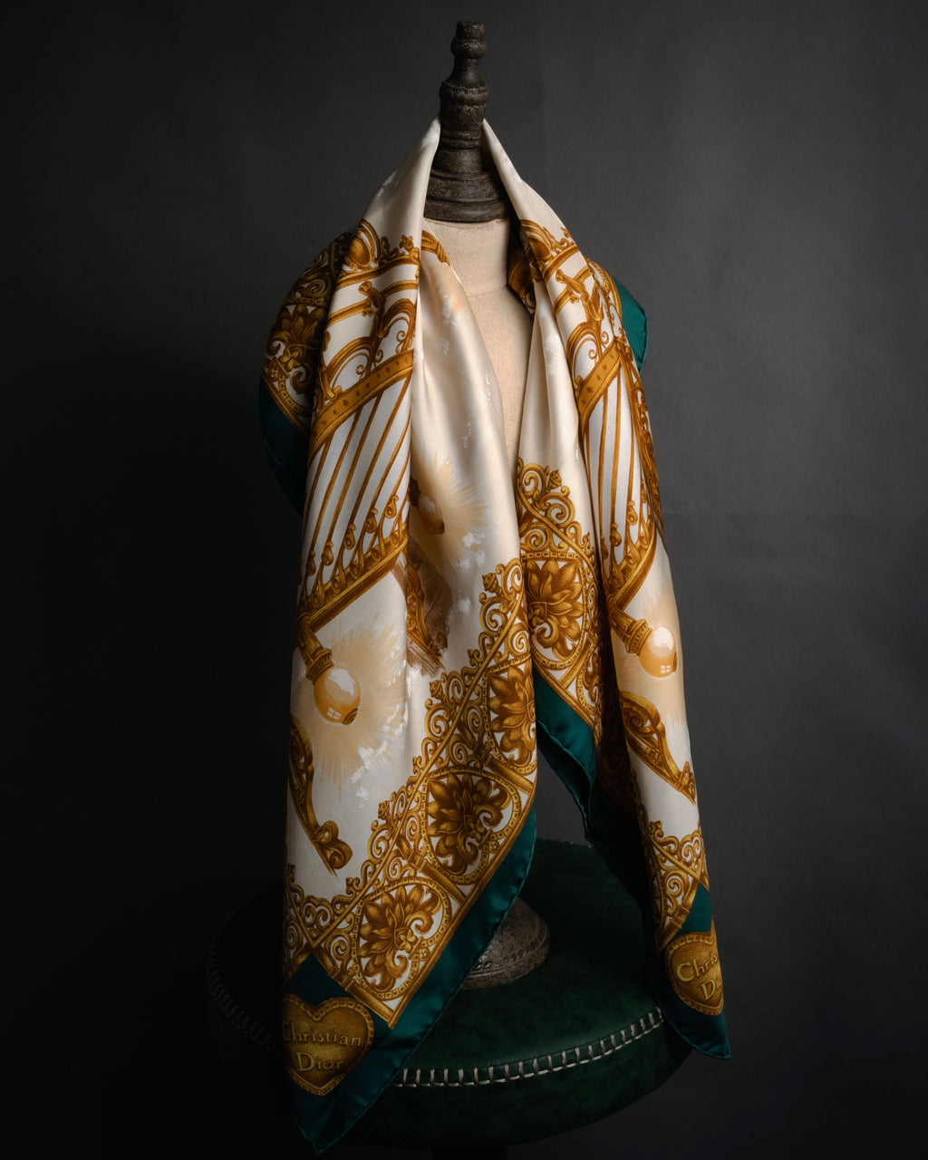 “Christian Dior” 80’s-90’s Baroque lamp motif silk scarf