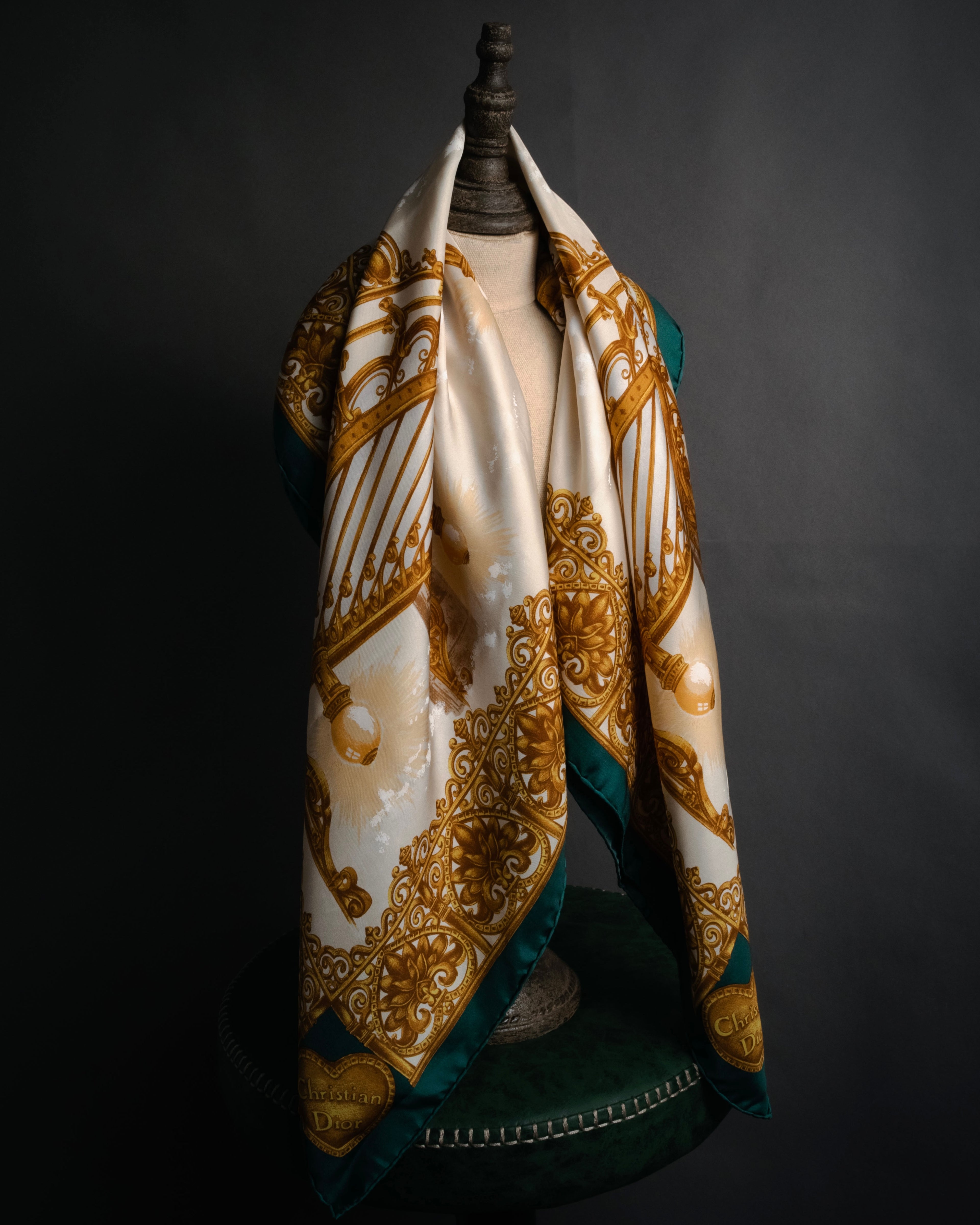 “Christian Dior” 80’s-90’s Baroque lamp motif silk scarf