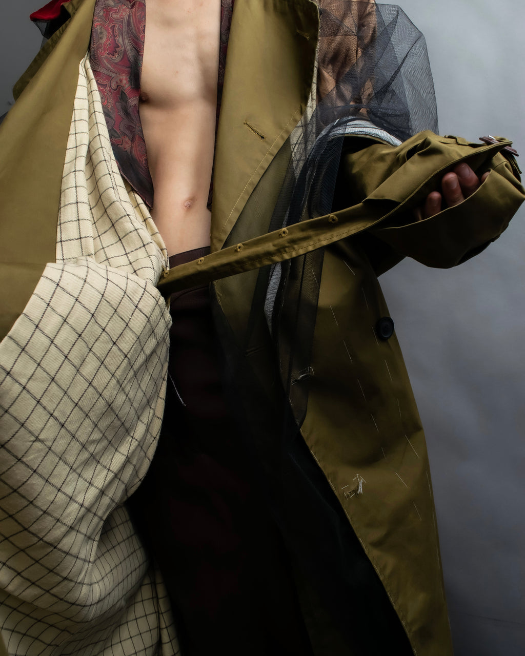 "MAISON MARGIELA" 20AW reconstructed tulle docking trench coat