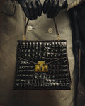 -SPECIAL- "TIFFANY & CO." 70's-80's Shiny crocodile top handle bag