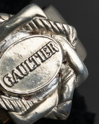 "JEAN PAUL GAULTIER" Logo engraved oval motif silver 925 rope ring