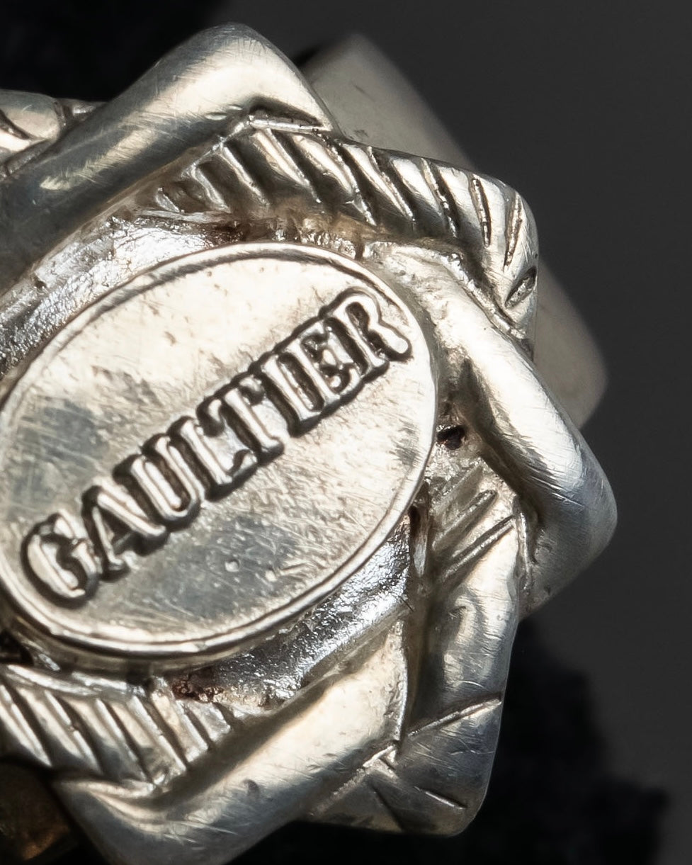 "JEAN PAUL GAULTIER" Logo engraved oval motif silver 925 rope ring