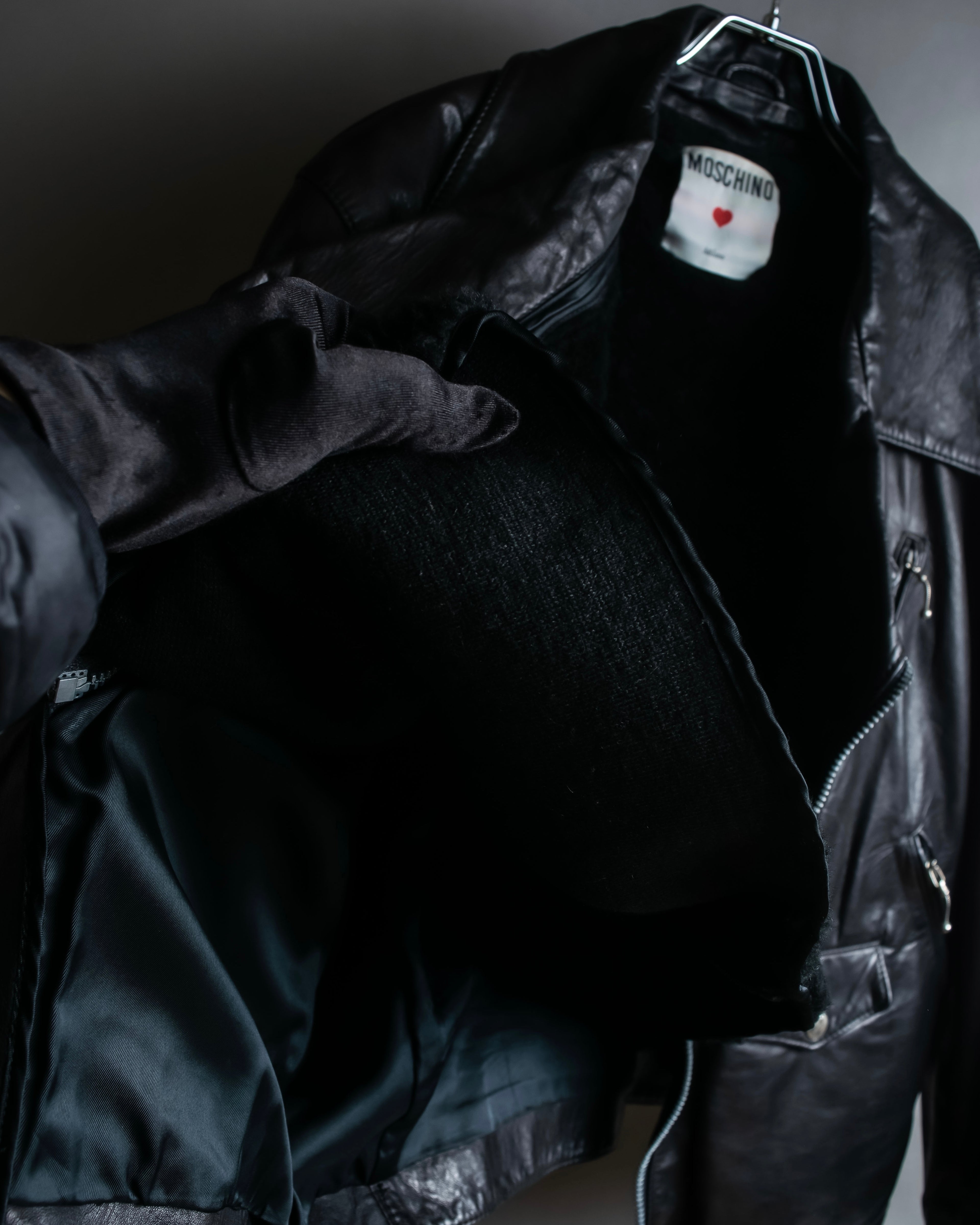 "MOSCHINO" Box silhouette leather double rider jacket