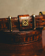 -SPECIAL- “LOEWE” 80’s-90’s Crocodile pattern anagram leather belt