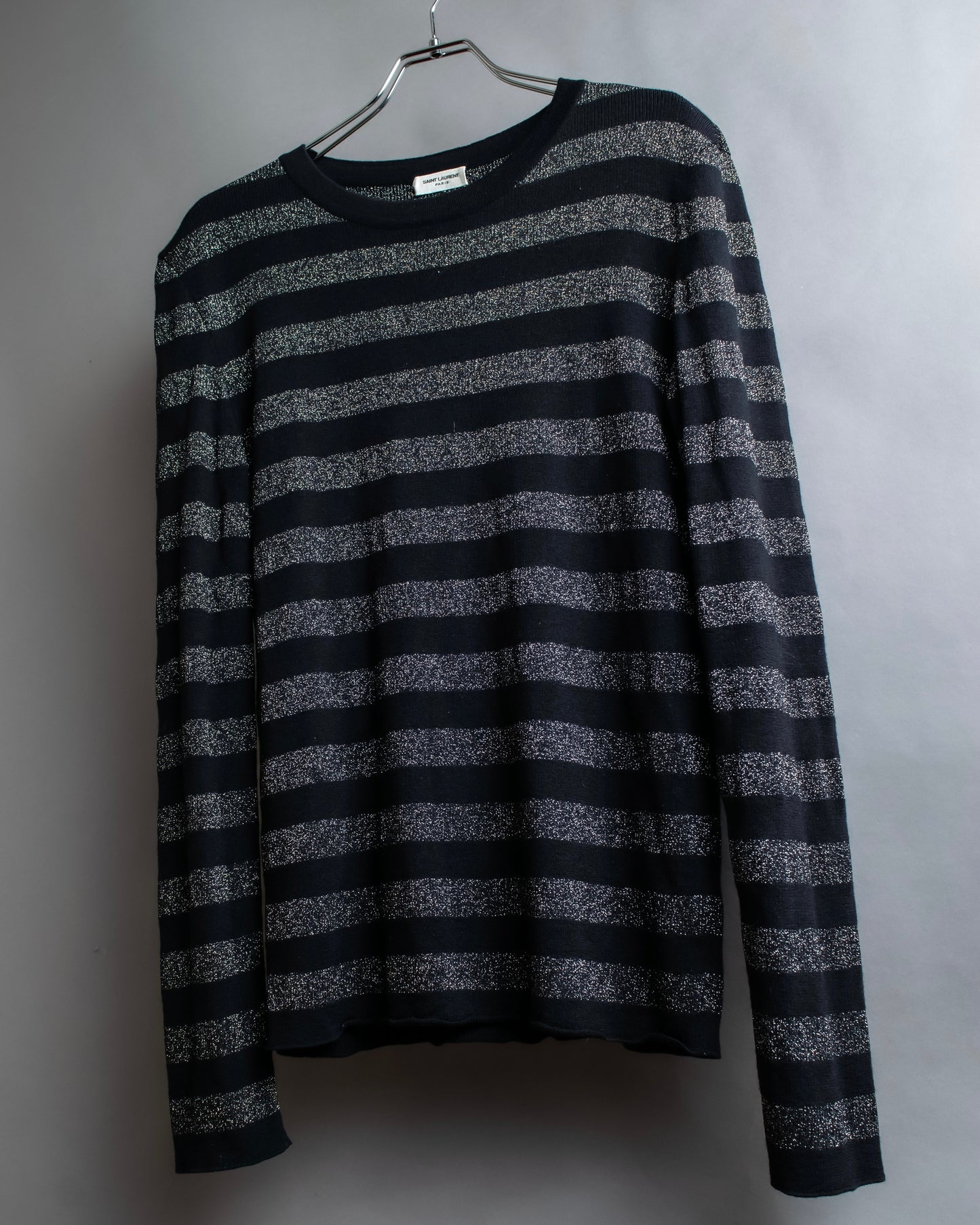 "Saint Laurent Paris" Glittery border pattern relaxed knit