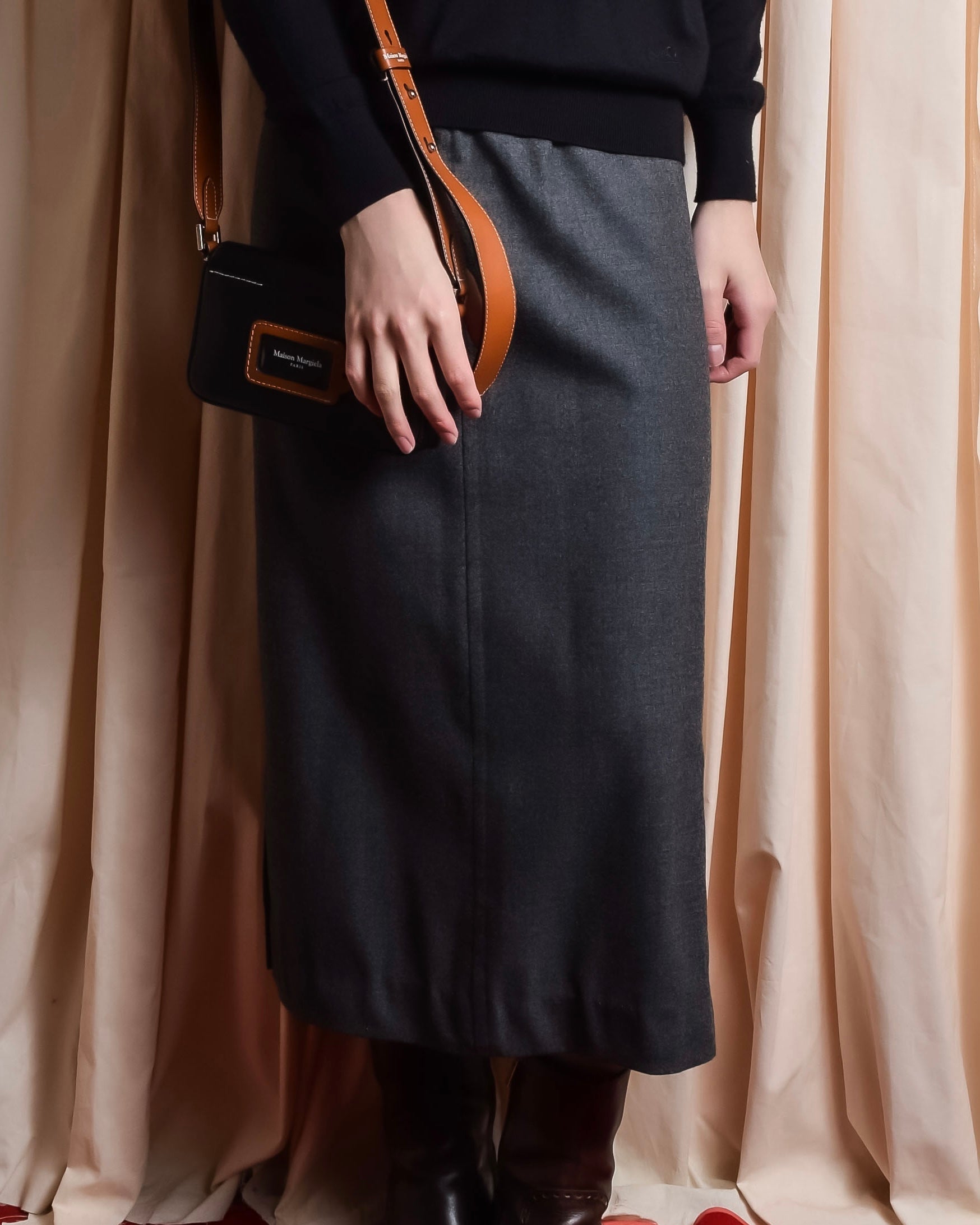 "HERMES" Margiela period semi-flared wool skirt