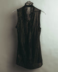 “PINKO” 2010’s Metallic striped lace georgette bow blouse