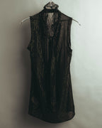 “PINKO” 2010’s Metallic striped lace georgette bow blouse