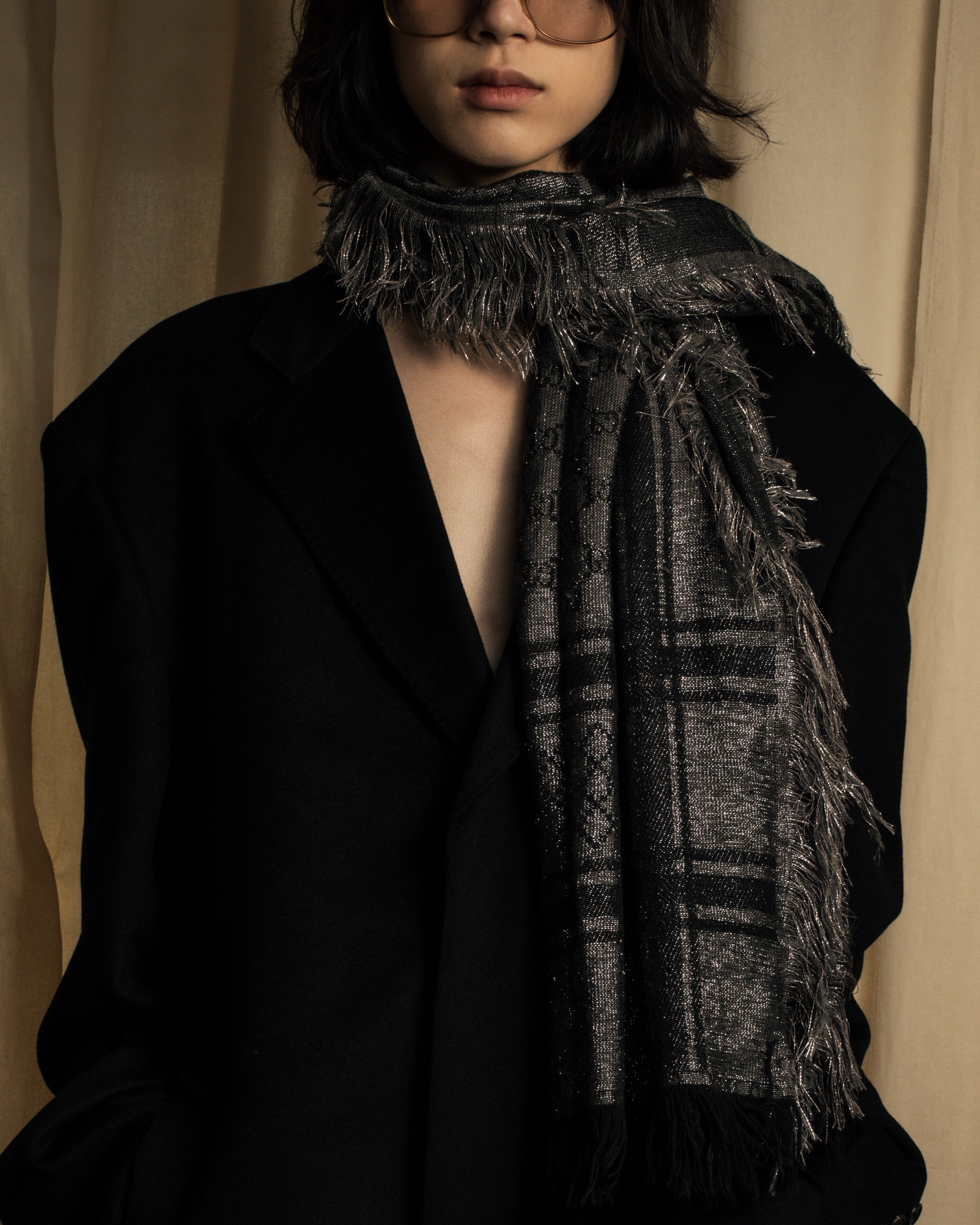 "GUCCI" GG pattern glitter blend woven large stole