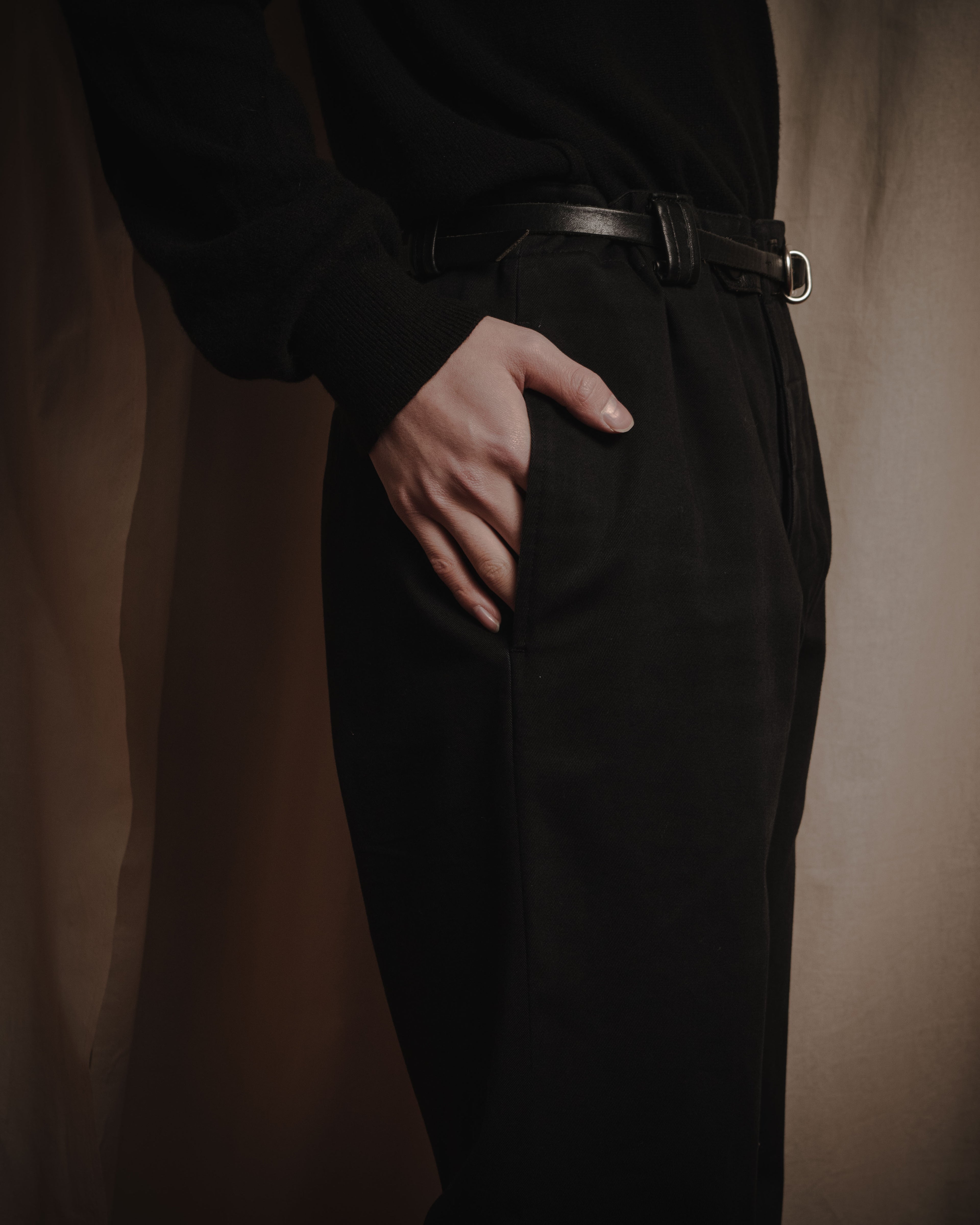 "HERMES" 00’s high density cotton twill lamb leather accents pants