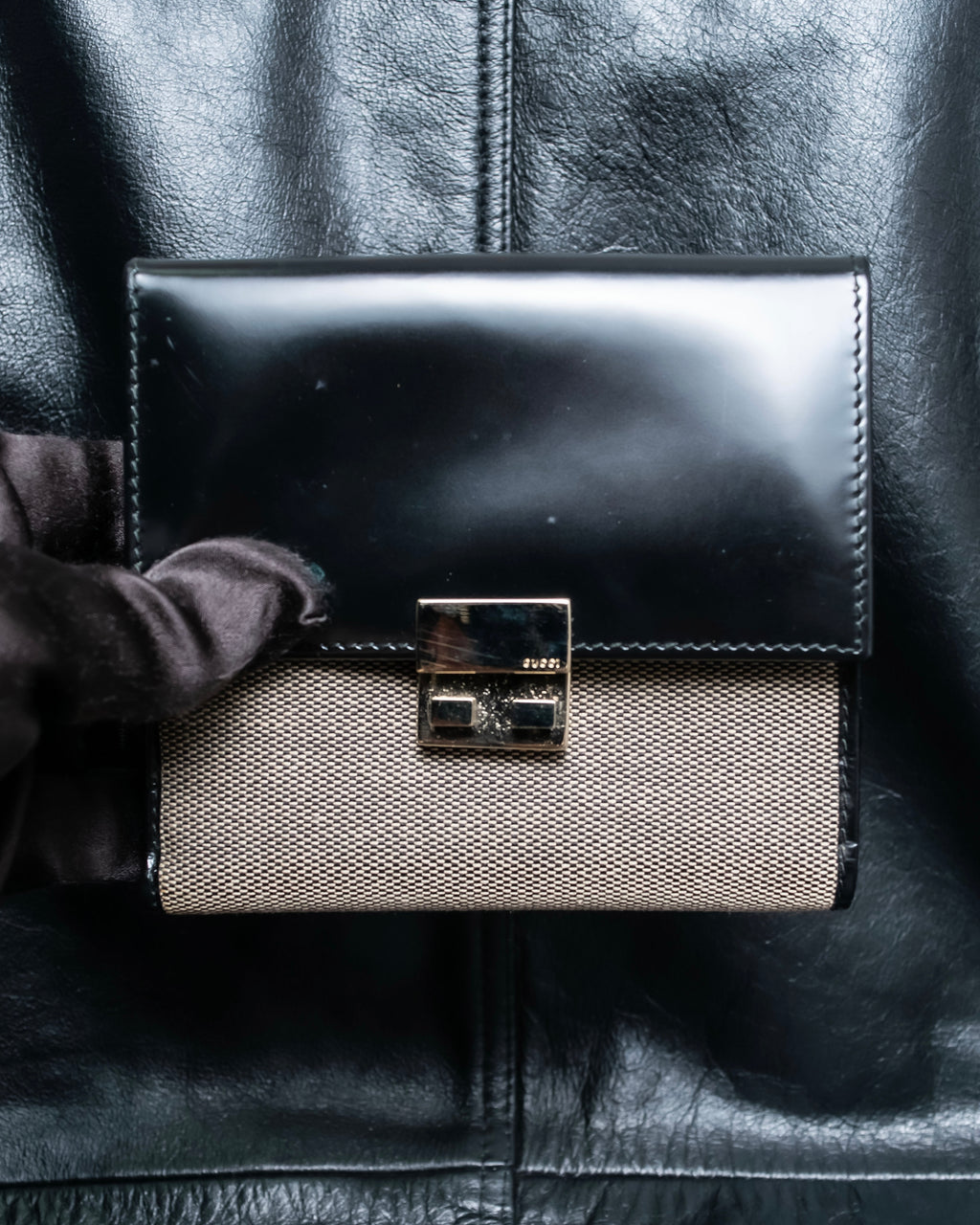 "GUCCI" Canvas and leather bi-fold wallet