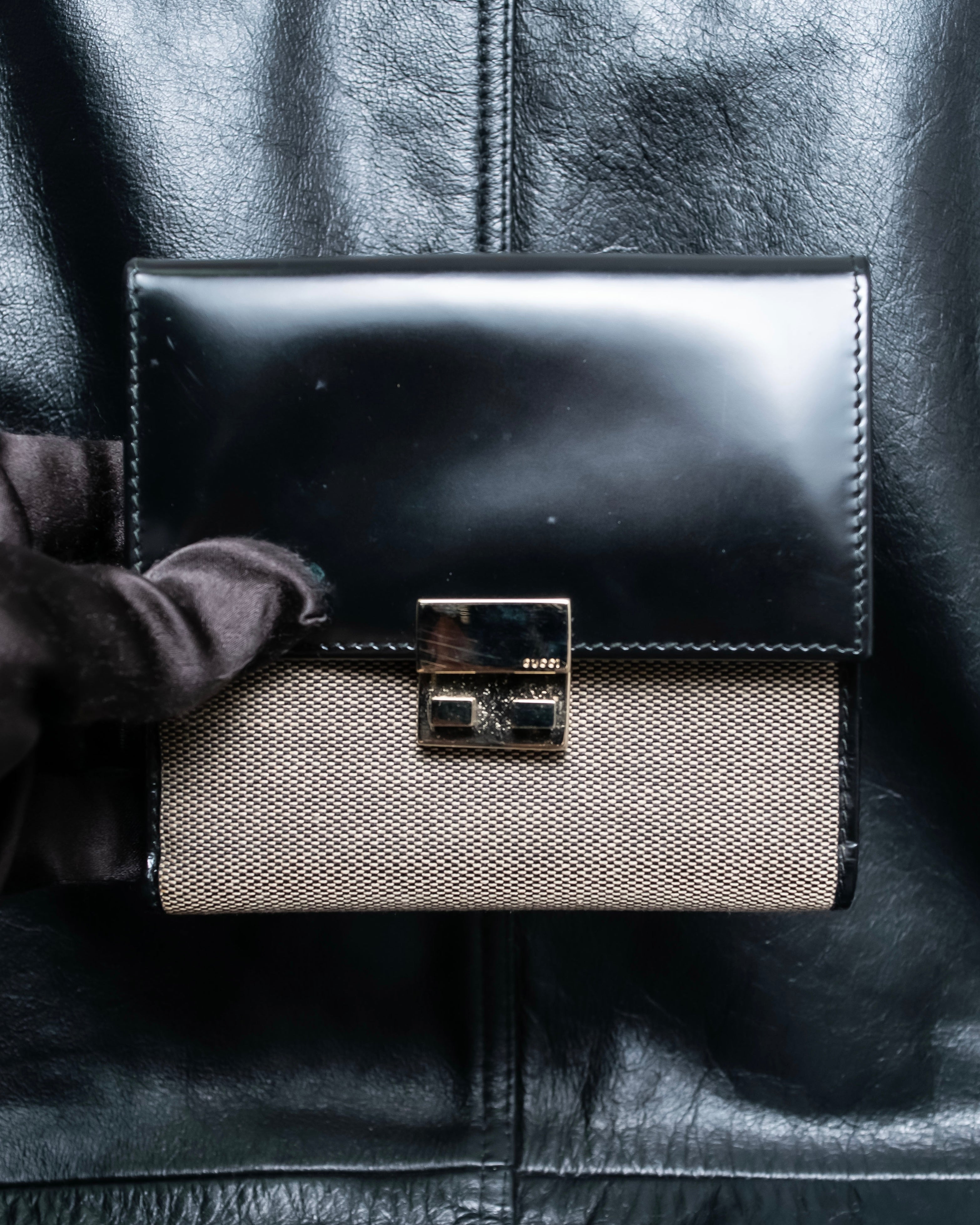 "GUCCI" Canvas and leather bi-fold wallet