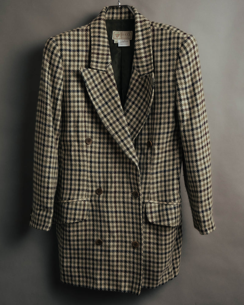 "GUCCI" 80's-early 90's Checked wool cashmere double-breasted jacket