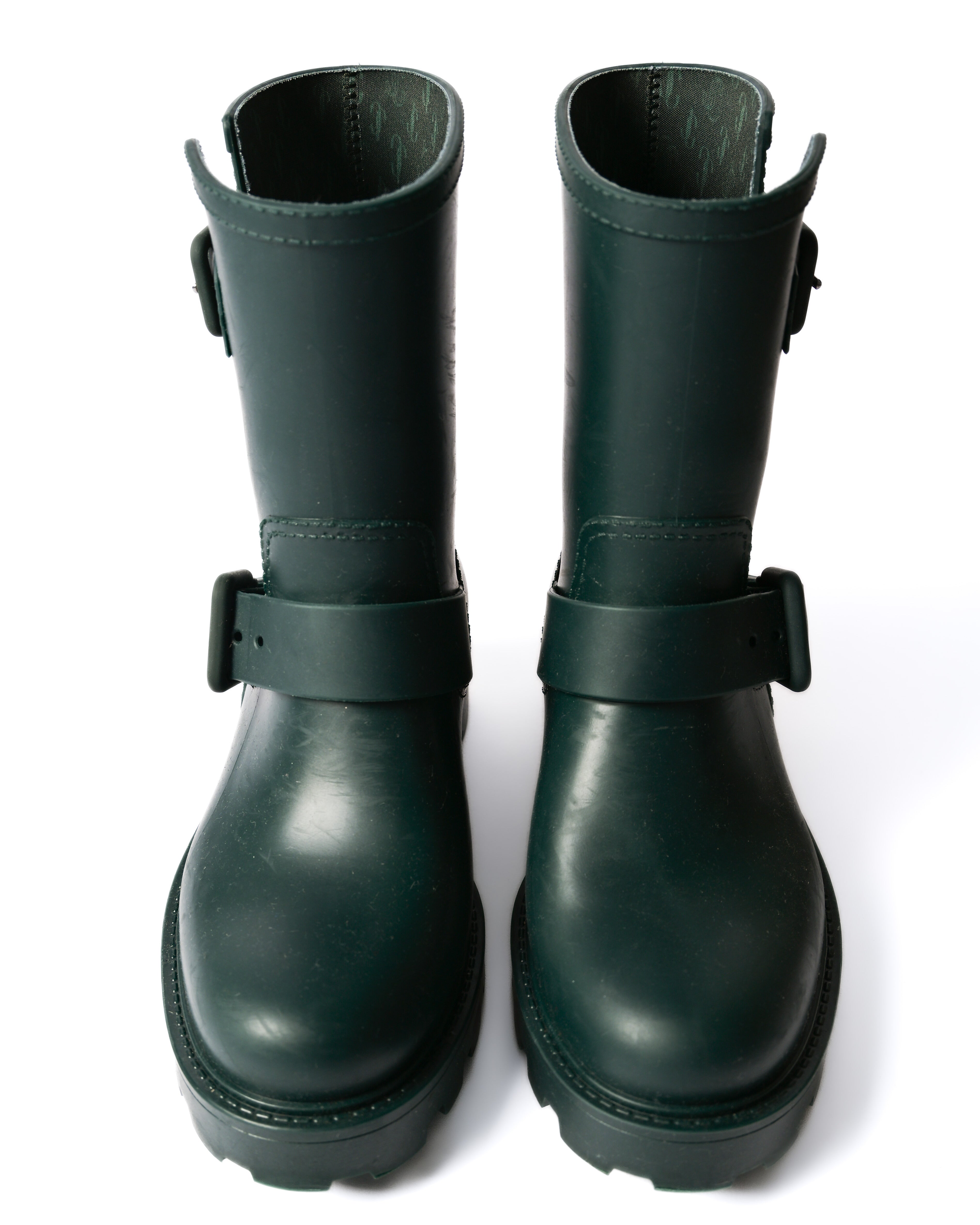 JIMMY CHOO/ Belts Detailed Rubber Rain Boots Dark Green
