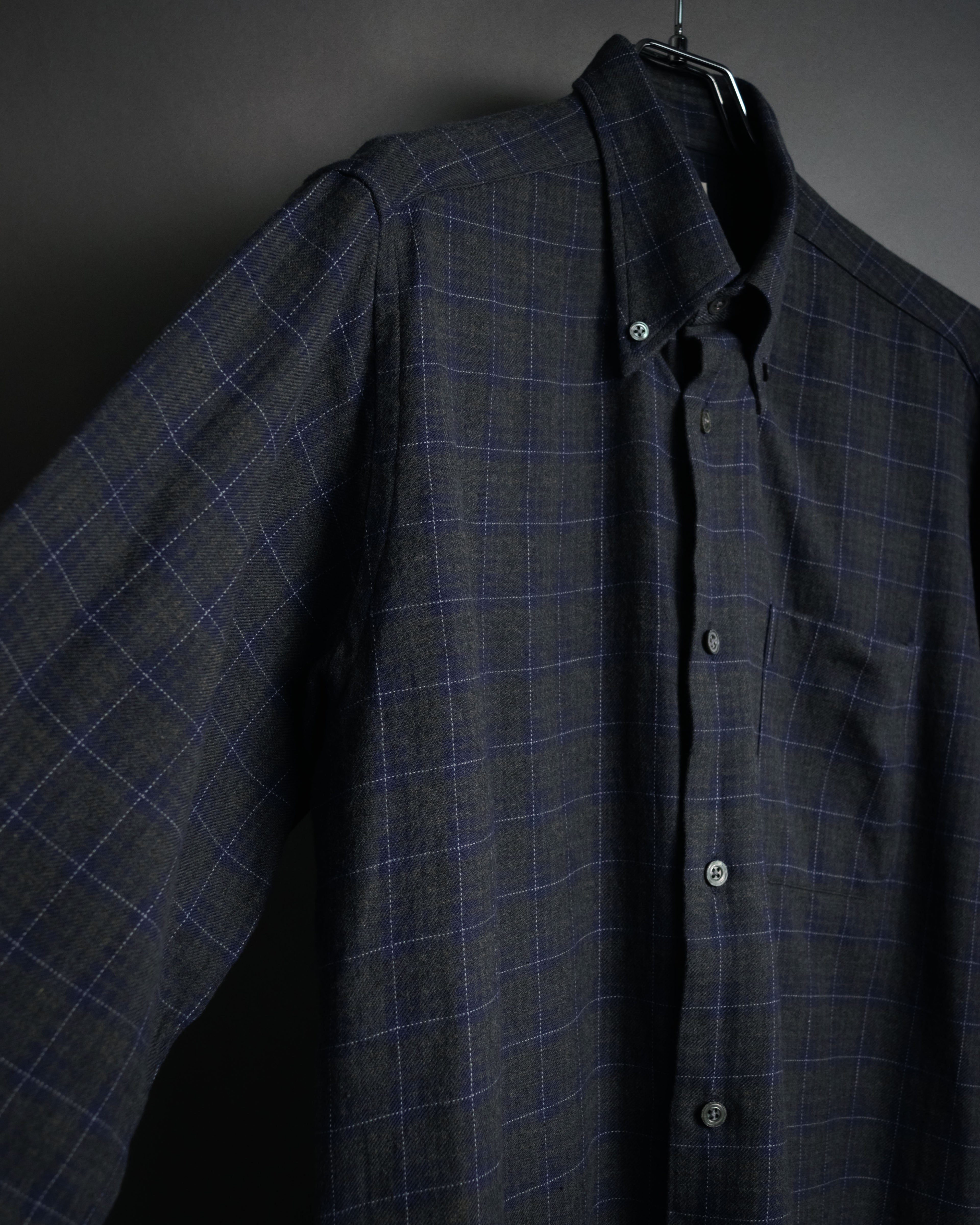 “HERMES” 90’s–00’s Windowpane cotton button down shirt