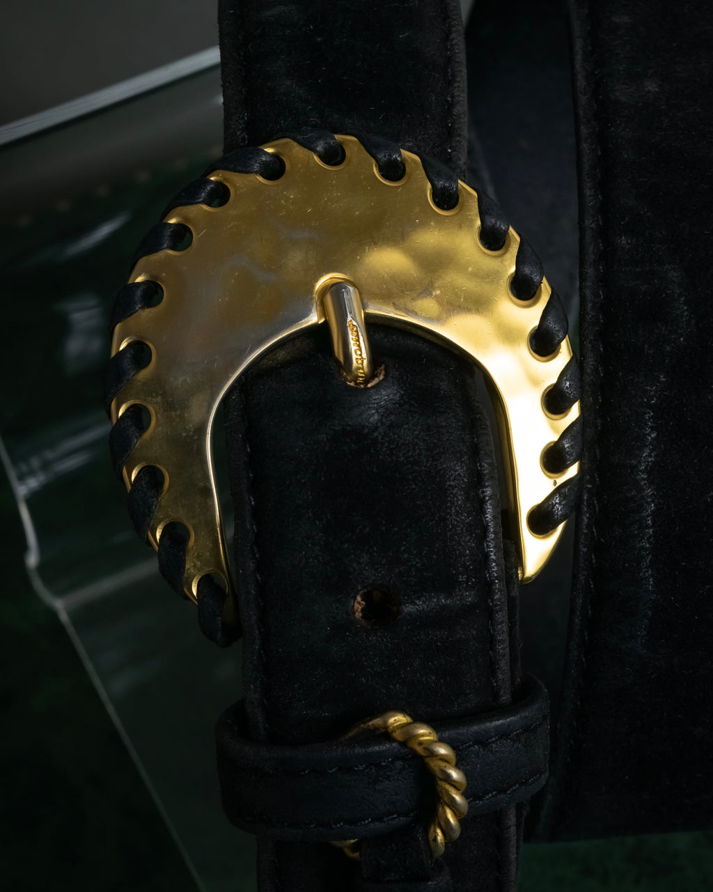 "Salvatore Ferragamo" Signature sculptural buckle suede leather belt