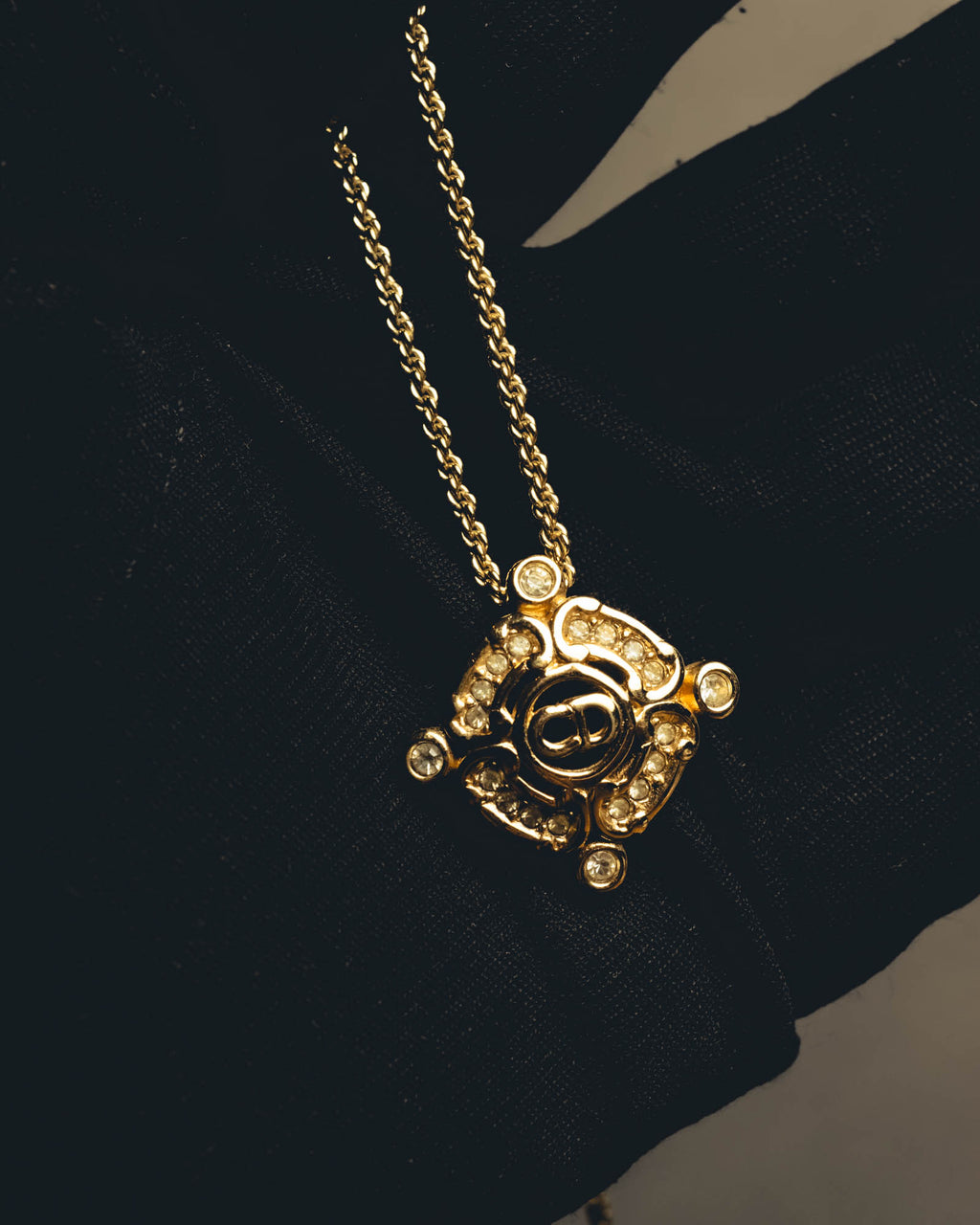 "Christian Dior" 90's-00's Crystal cd logo pendant necklace