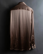 "GUCCI" Ecru beige glossy wide collar shirt