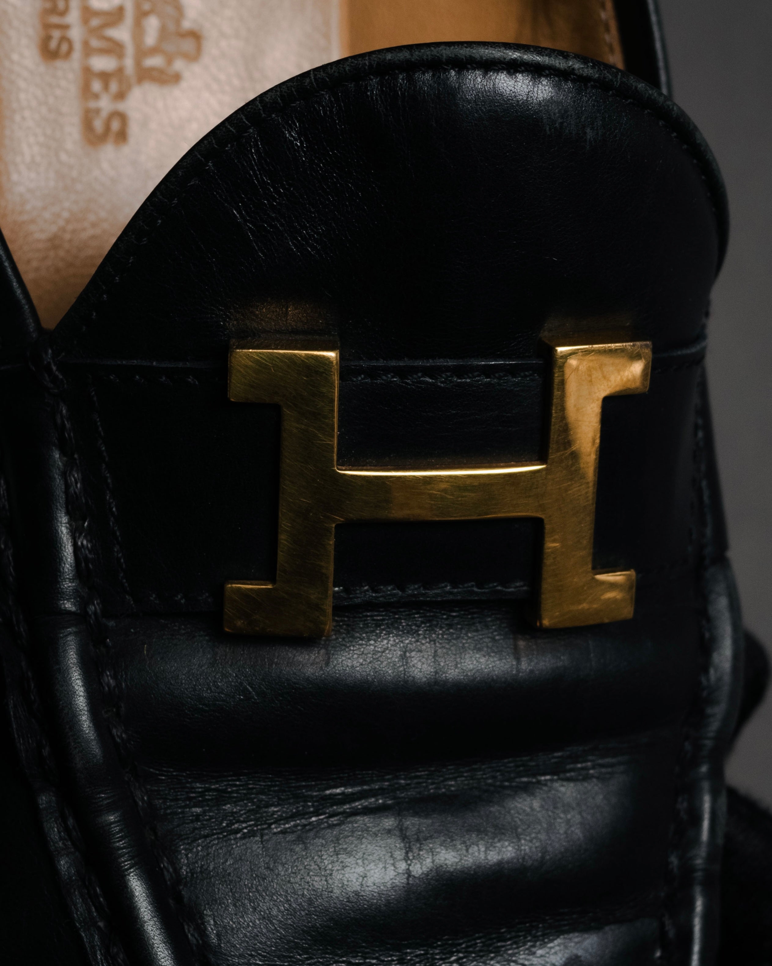 "HERMES" 90’s-00’s box calf H buckle loafers