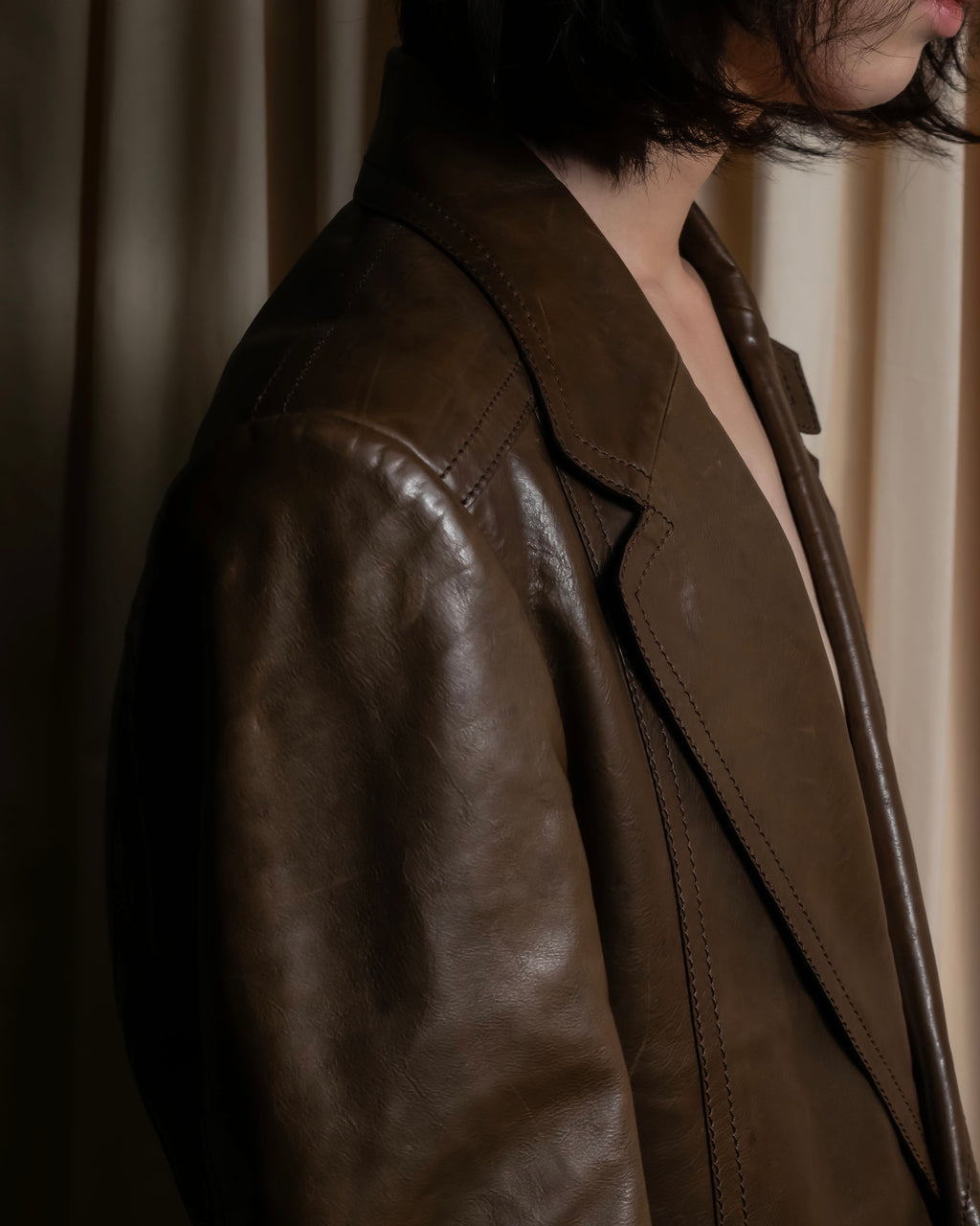 "GUCCI" Oversized calf leather tailored jacket