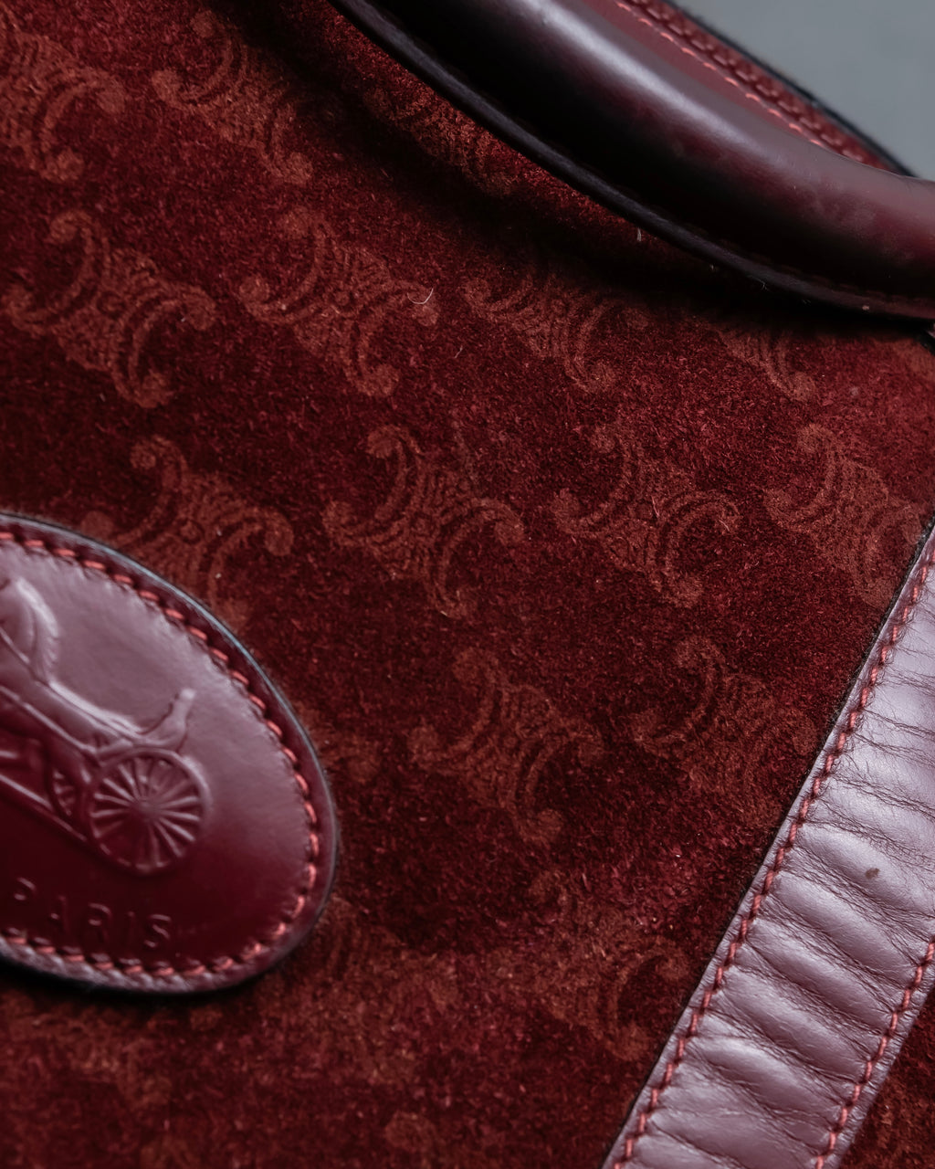 "CELINE" Triomphe motif Bordeaux color suede boston bag