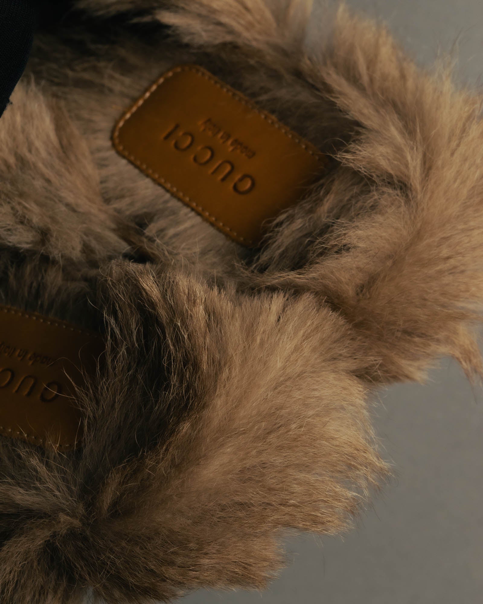 "GUCCI" Fur lined horsebit backless loafer