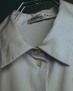 -SPECIAL- "Christian Dior" 00's-10's Embellished shield crest striped ruched sleeve shirt