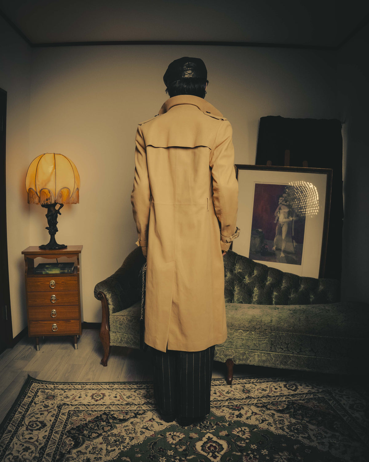 –SPECIAL– “Maison Martin Margiela” 2012AW Leather trench coat with Line 4 printed lining
