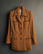 -SPECIAL- "CELINE" 80's-90's Black piped wool tailored jacket