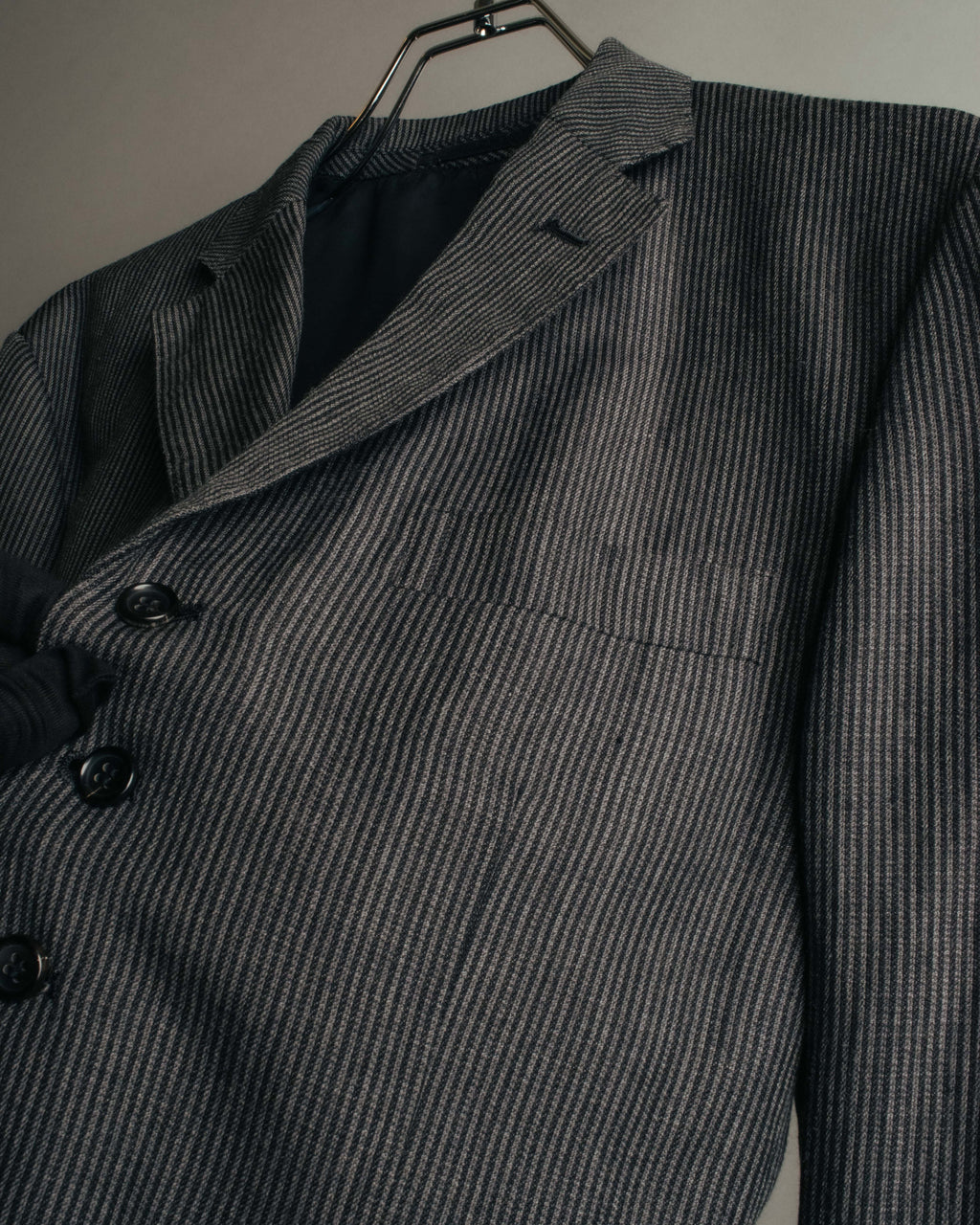 "COMME des GARÇONS HOMME" 10SS Vintage multi-button hickory stripe linen wool jacket