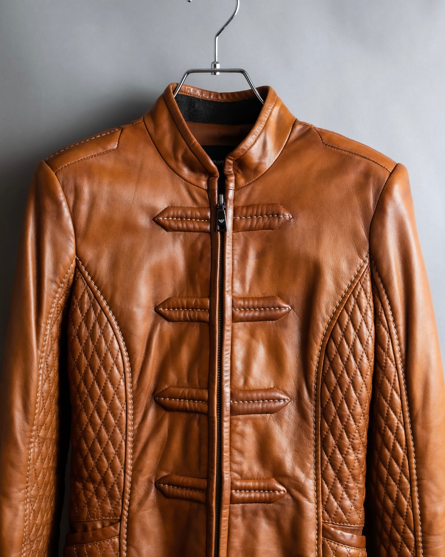 "EMPORIO ARMANI"  Quilted design brown color leather jacket