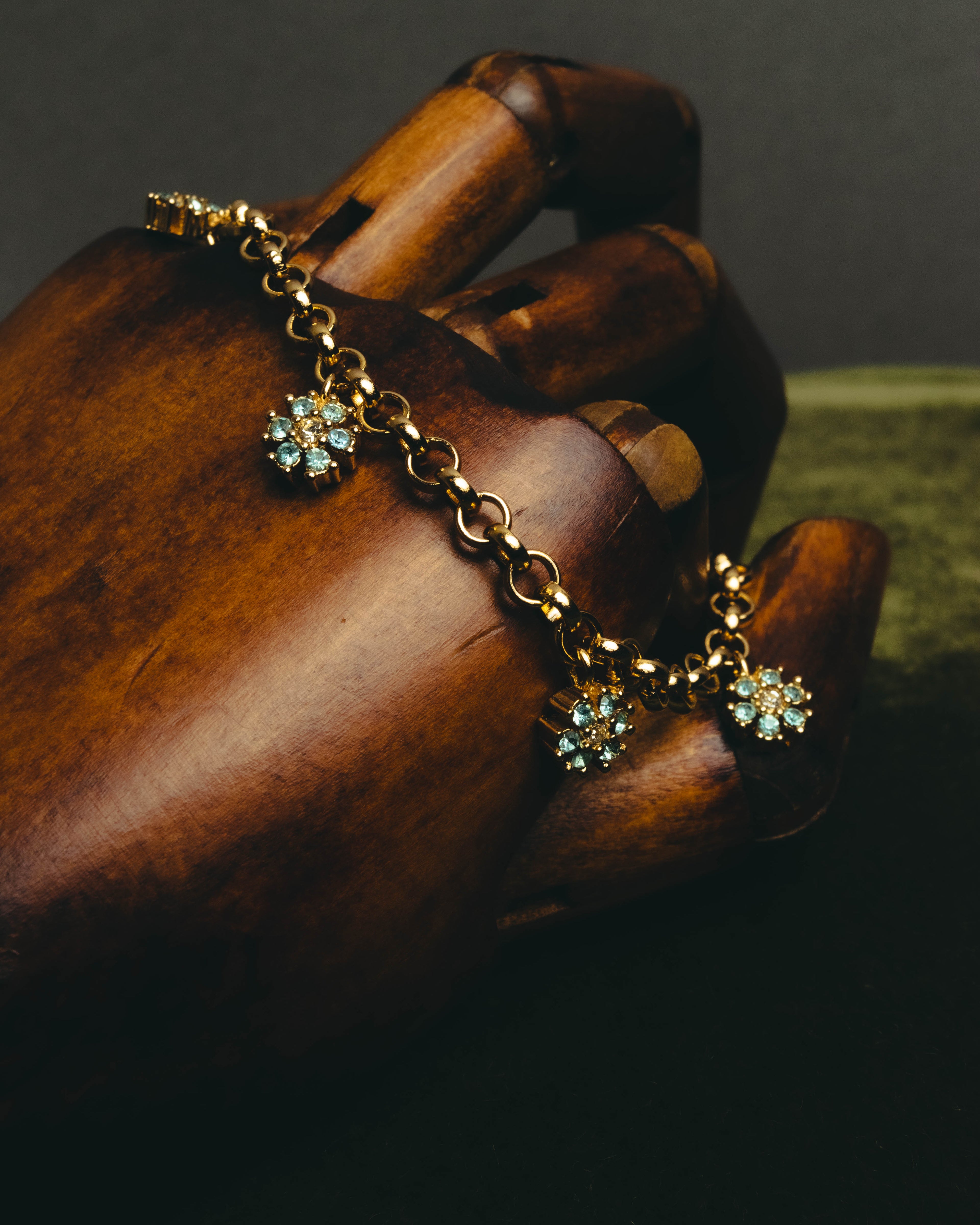 "Christian Dior" 00's-10's Floral rhinestone charm bracelet