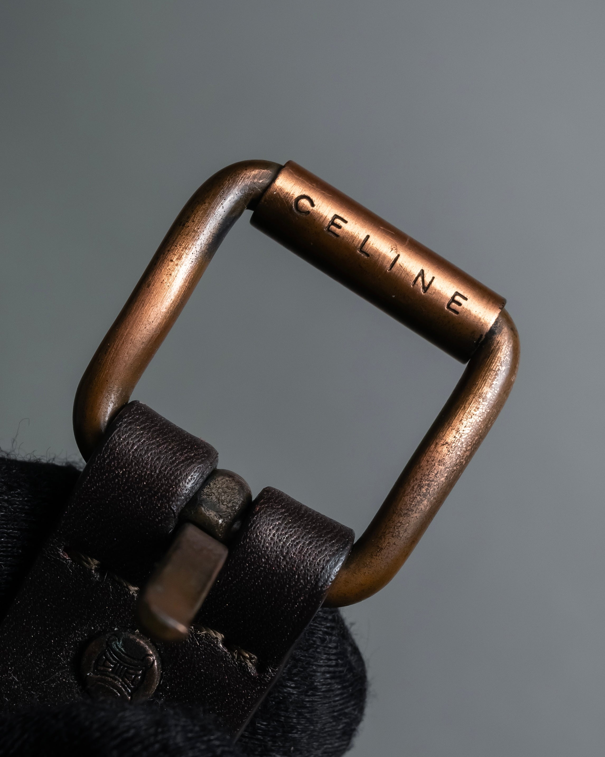 "CELINE" Triomphe motif stud design leather narrow belt