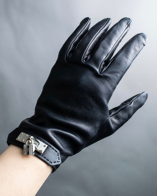 "HERMES" Kelly padlock motif leather gloves