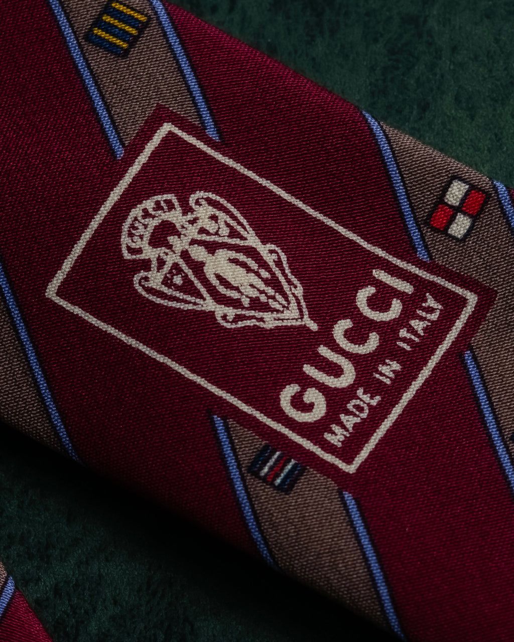 "GUCCI" Burgundy color diagonal stripe silk neck tie