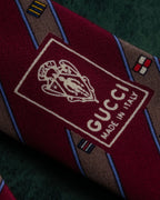 "GUCCI" Burgundy color diagonal stripe silk neck tie