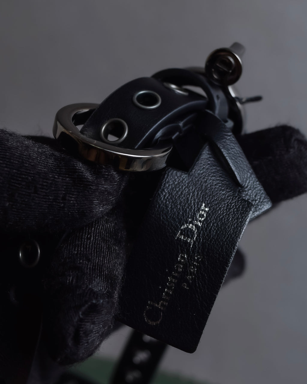 "Christian Dior" Black eyelet leather narrow belt