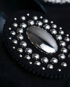 "HERMES" Jewelry design suede heel pumps