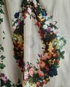 "Christian Dior" Wreath floral design silk scarf