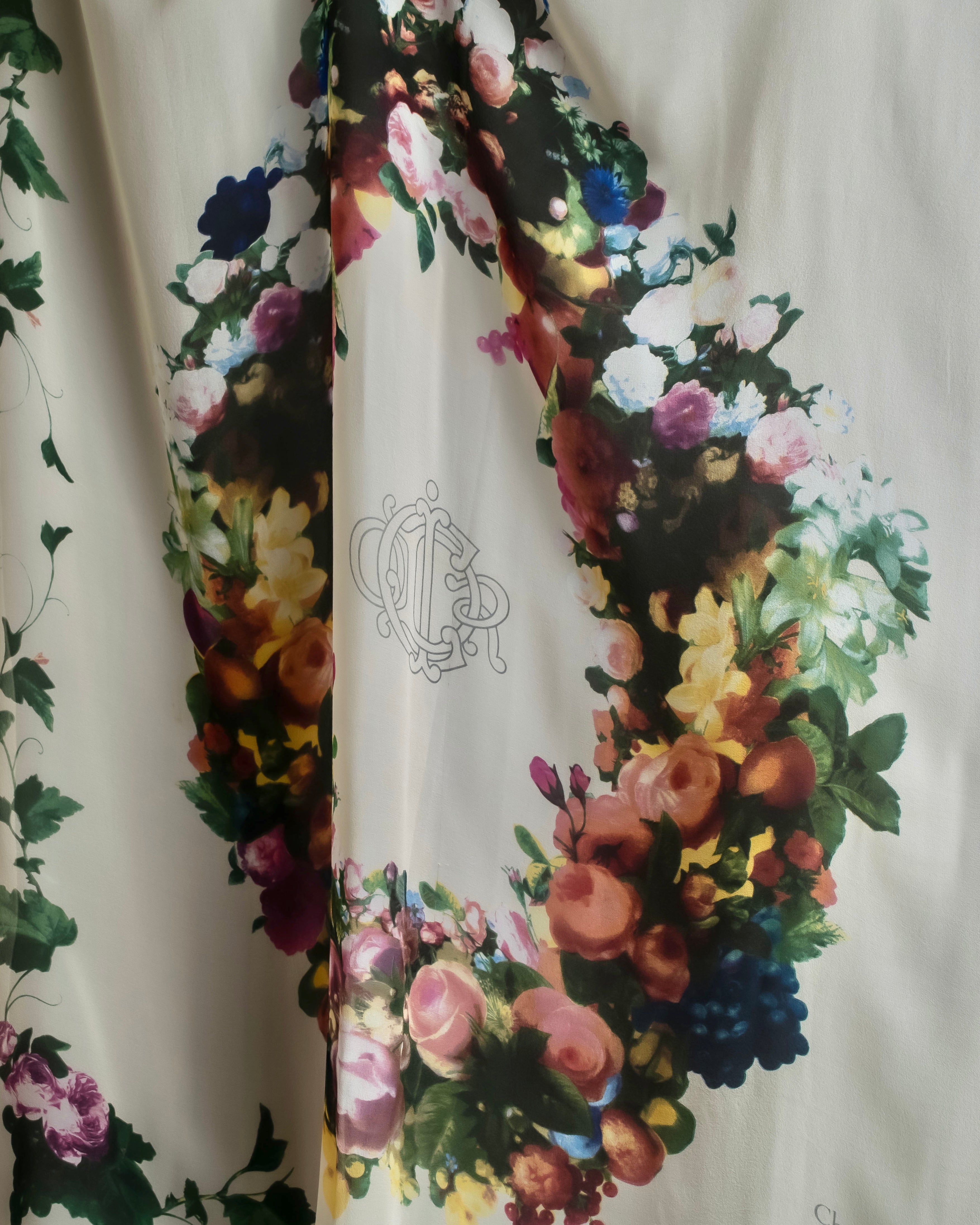 "Christian Dior" Wreath floral design silk scarf