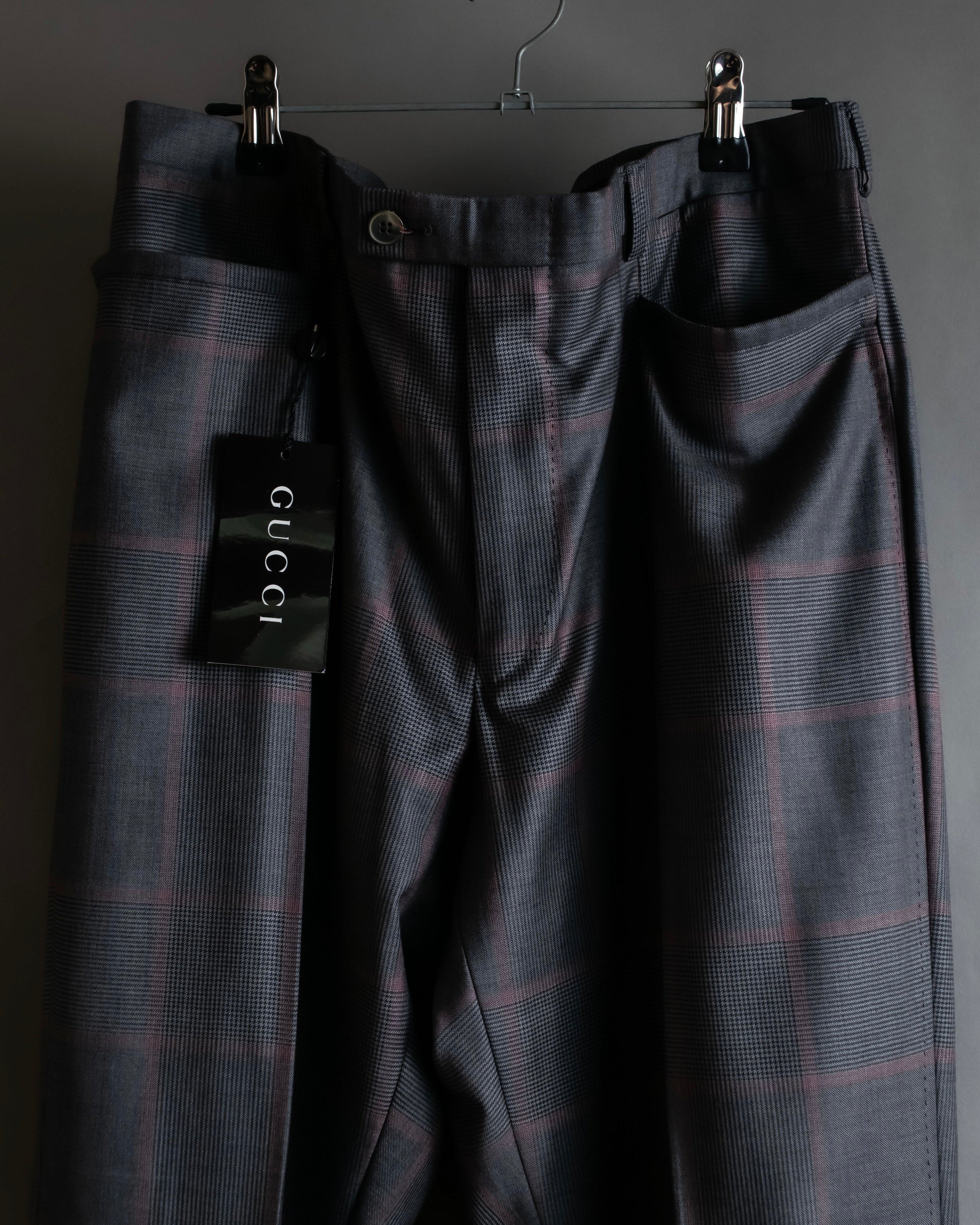 "GUCCI" Glen plaid wool wide tapered slacks