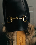 "GUCCI" Fur lined horsebit backless loafer