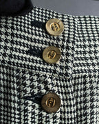 "CHANEL" Coco mark button fly detail houndstooth pattern wide slacks