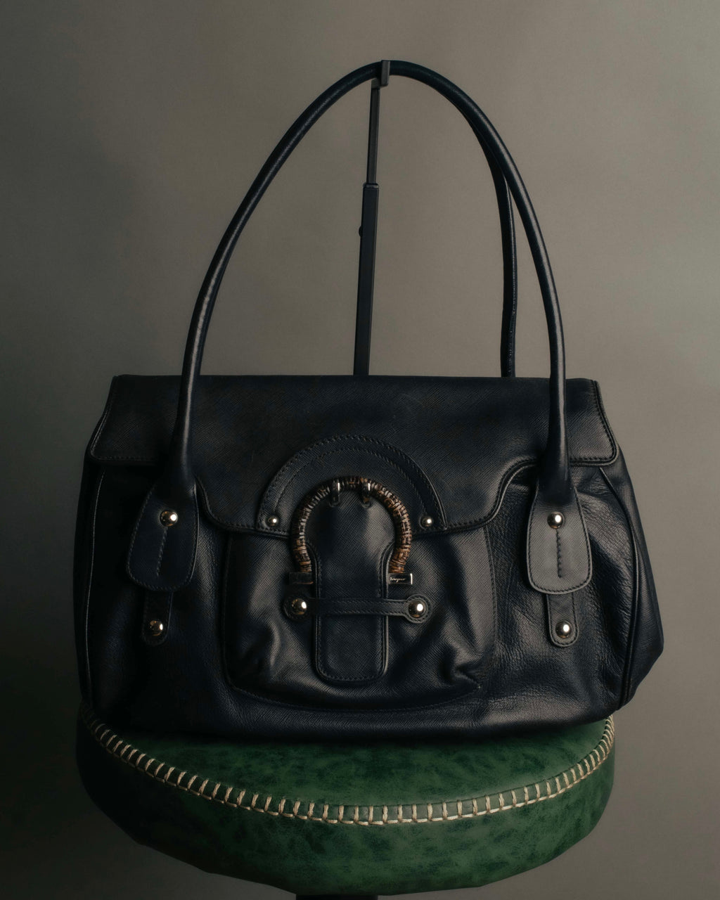 “Salvatore Ferragamo“ 2000’s Wood Gancini leather shoulder bag