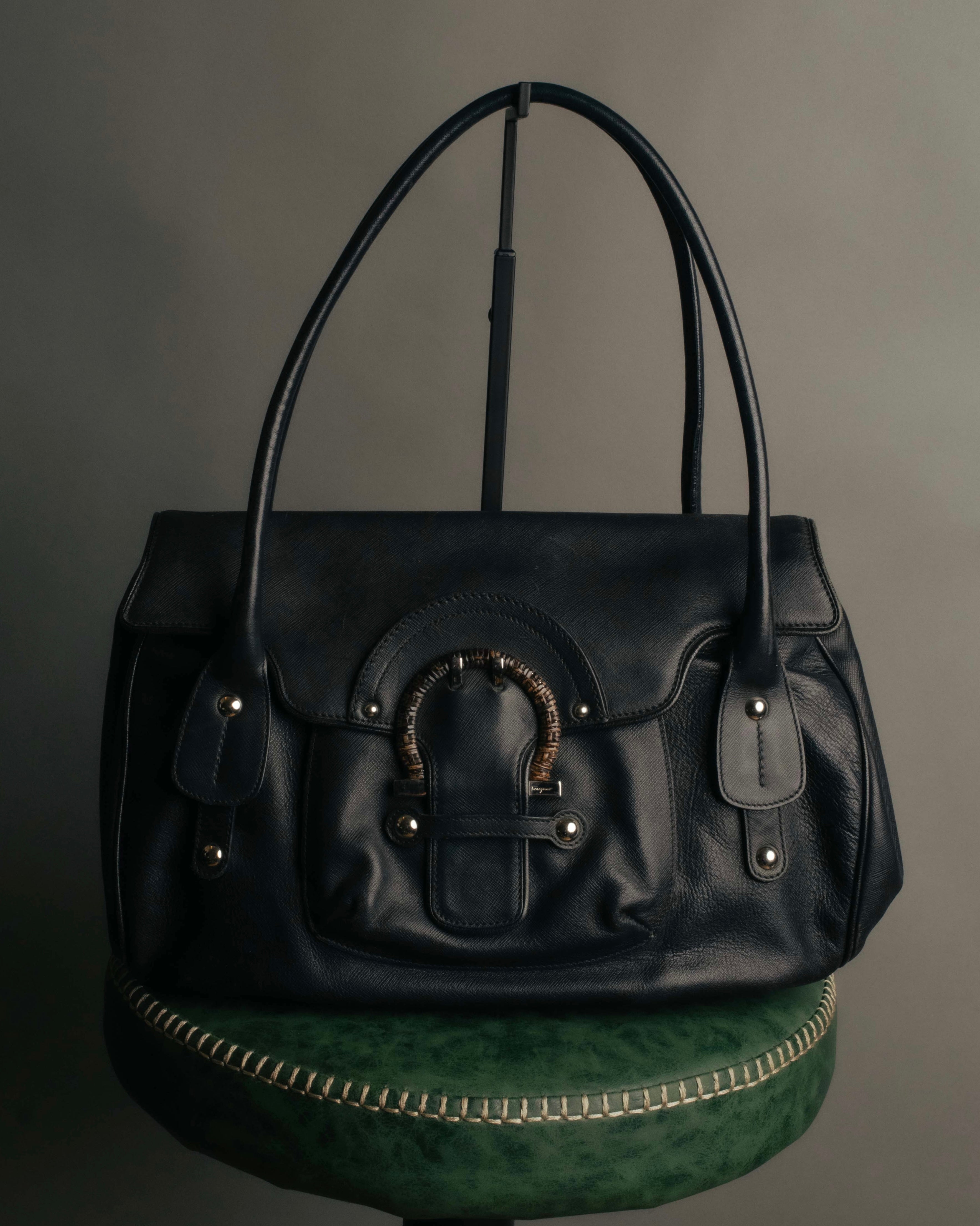 “Salvatore Ferragamo“ 2000’s Wood Gancini leather shoulder bag