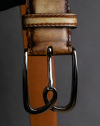 "Berluti" Patina finish curved buckle leather belt