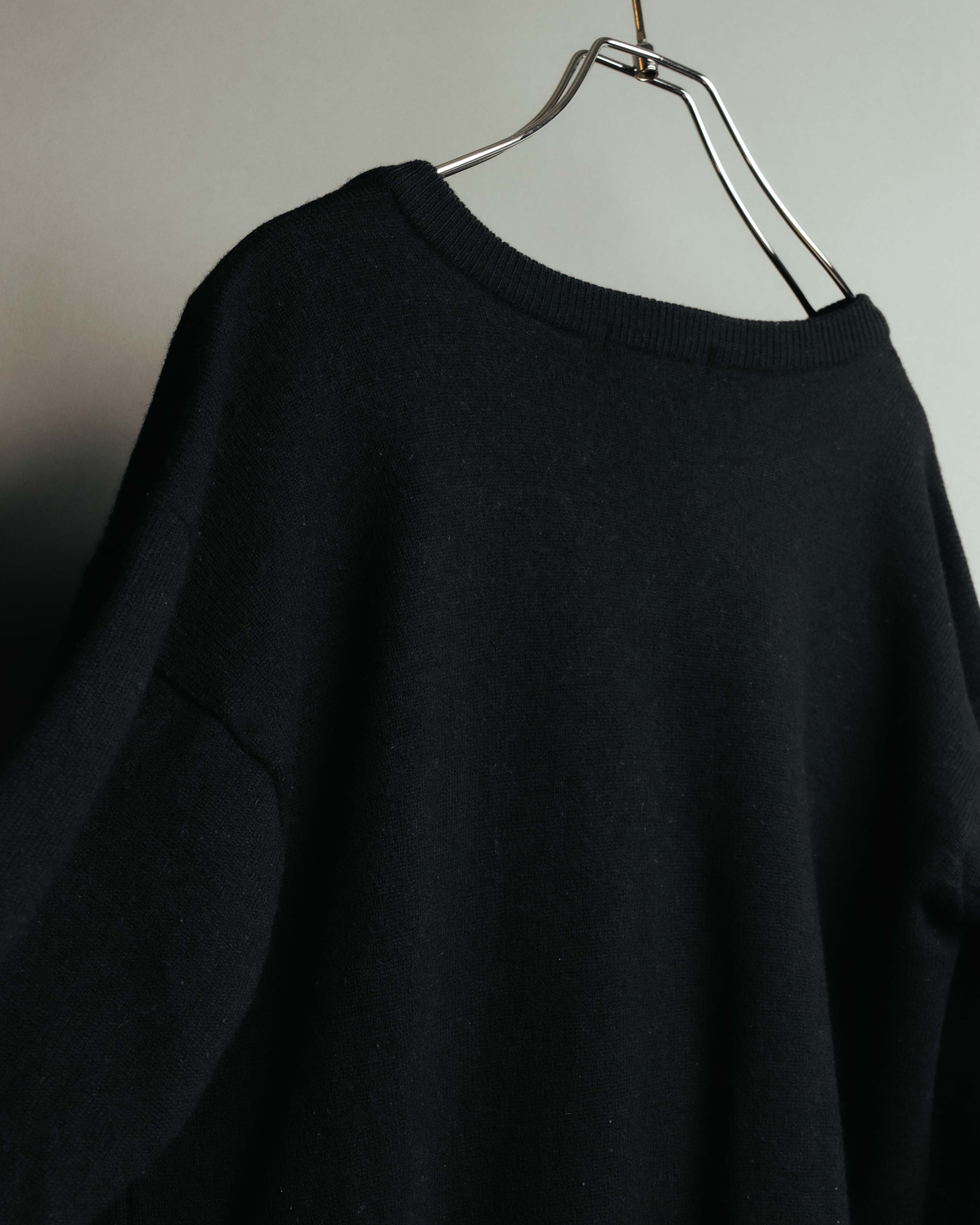 "Yves Saint Laurent" 80's-90's Minimal black wool v-neck sweater