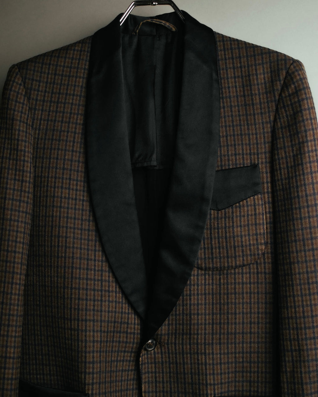 -SPECIAL- "Maison Martin Margiela" 00's Check shawl collar smoking jacket with satin contrast