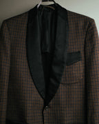 -SPECIAL- "Maison Martin Margiela" 00's Check shawl collar smoking jacket with satin contrast